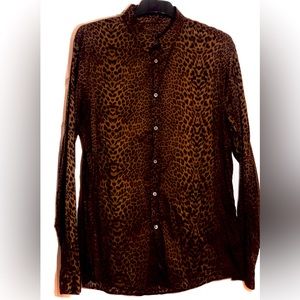 ROBERTO CAVALLI mens dress shirts 17.5/43 leopard print ,cotton ,made in Italy.